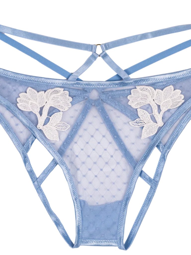 Nwt - Mentionables Strappy Appliqu Ouvert Panty - Sky Blue - Size L — image 2 of 5